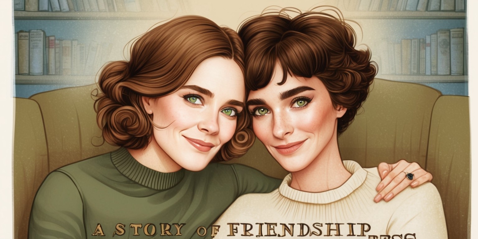 A warm and intimate illustration of Helena Bonham Carter and Emma Thompson sitting together, surrounded by subtle, golden lighting, with a soft focus effect to evoke a sense of nostalgia and warmth. The two actresses are positioned comfortably, with Helena leaning in slightly towards Emma, conveying a sense of trust and deep connection. Emma's facial features are characterized by her bright, piercing green eyes, smooth, porcelain skin, and a gentle, knowing smile. Helena's distinctive features include her bold, curly brown hair, expressive eyebrows, and a compassionate gaze. The color palette is muted, with earthy tones of olive green, terracotta, and creamy whites, evoking a sense of comfort and relaxation. The background is a subtle, gradient blue, with hints of bookshelf details, suggesting a cozy, literary setting. The title of the article, A Story of Friendship and Forgiveness, is displayed prominently in a elegant, serif font, with a subtle, golden glow, reminiscent of old book covers.