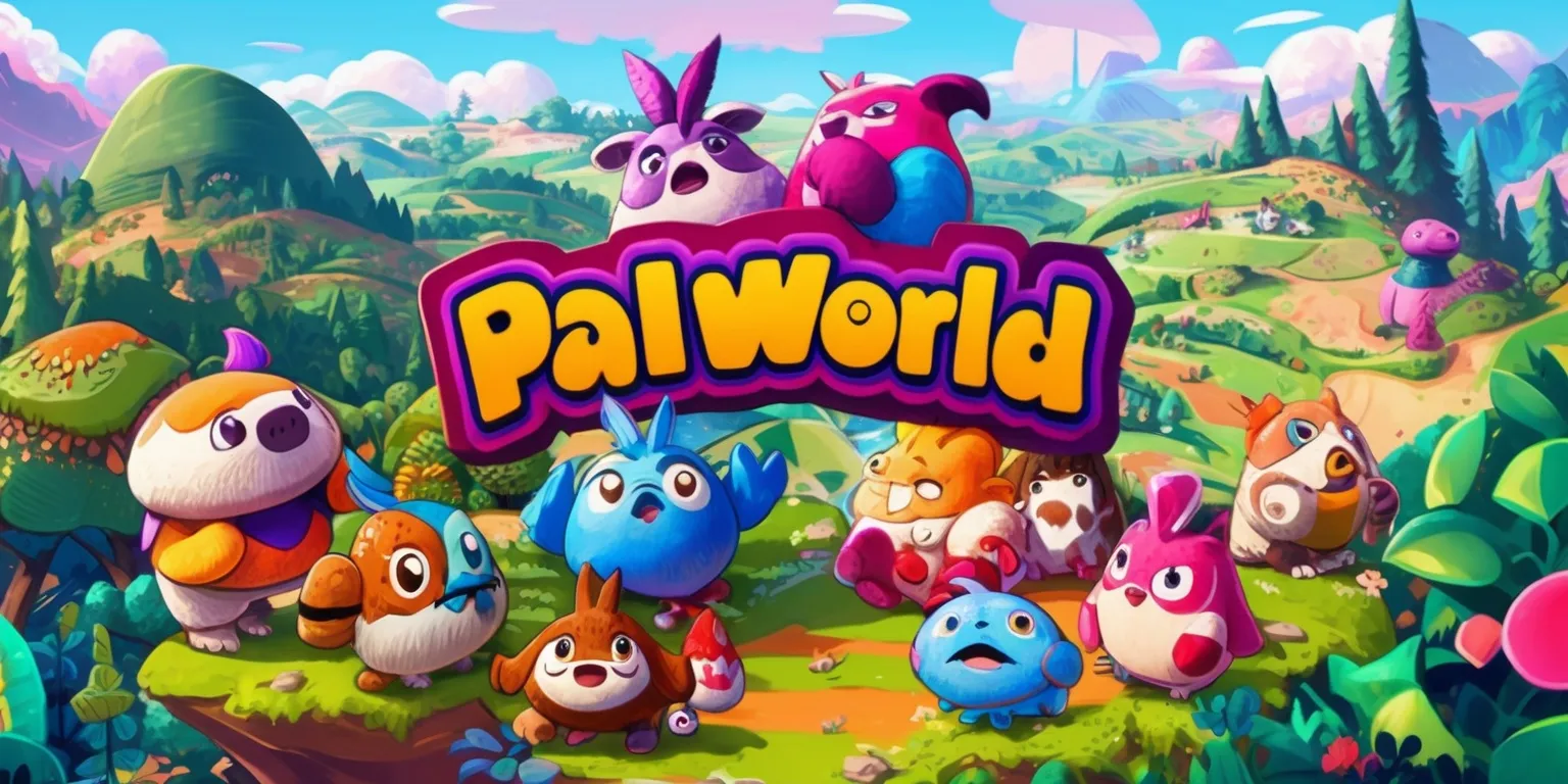 A vibrant and colorful digital illustration of the Palworld game, featuring a detailed and stylized depiction of the game's unique creatures, known as Pals, set against a stunning backdrop of lush forests, rolling hills, and sprawling landscapes, with a mix of bright and pastel colors, bold lines, and intricate textures, and a sense of wonder and adventure, showcasing the game's distinct art style and captivating atmosphere, with the Pals exhibiting a range of emotions and unique attributes, amidst a beautifully composed layout that highlights the game's immersive world and engaging gameplay.