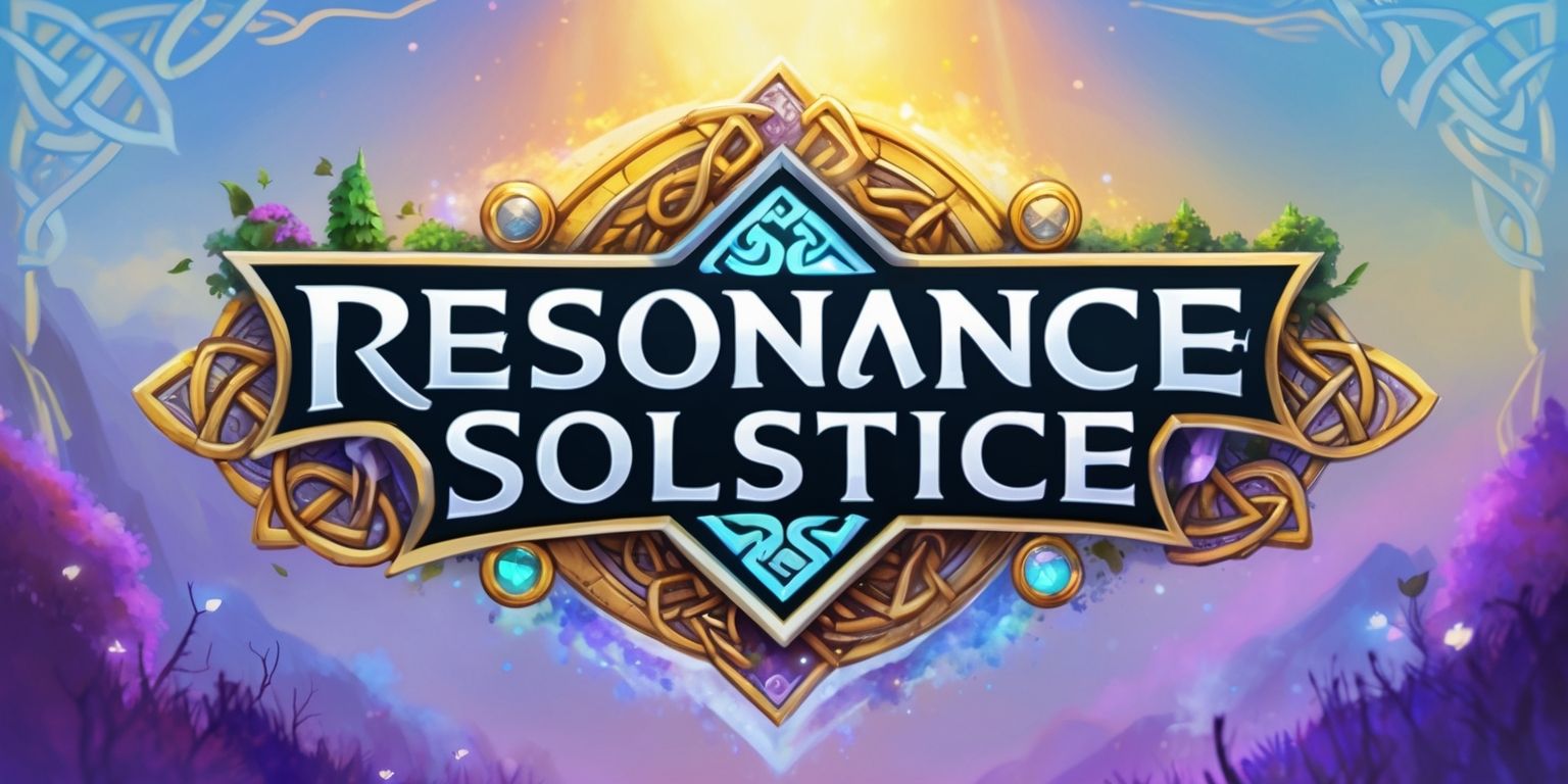 A fantasy-themed digital illustration of the Resonance Solstice game, featuring a vibrant and mystical atmosphere with warm golden lighting, set against a soft blue and purple ombre background, with intricate details and textures, including Celtic-inspired patterns and runes, and a layout that balances elements of nature and fantasy, with a sense of wonder and magic, and a color palette that evokes feelings of excitement and adventure, with the game's logo prominently displayed in a bold, modern sans-serif font with metallic silver and gold accents, and a tagline written in a curved line above the logo in a whimsical, handwritten style, with the overall design conveying a sense of enchantment and awe, inviting players to enter the immersive world of Resonance Solstice.